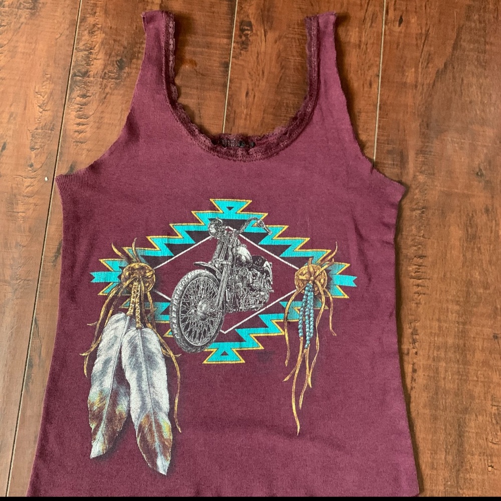 90’s Lace Biker Tank; women’s vintage Dreamcatcher Motorcycle Top Size Small
